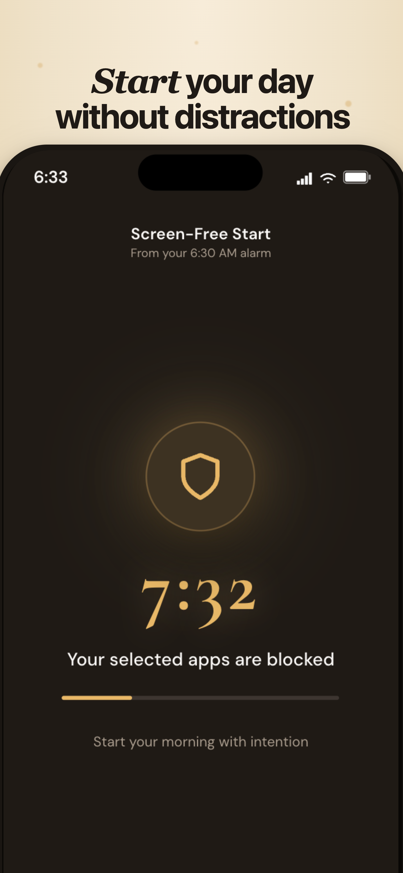 Arise Screen-Free Start with a shield icon and a timer