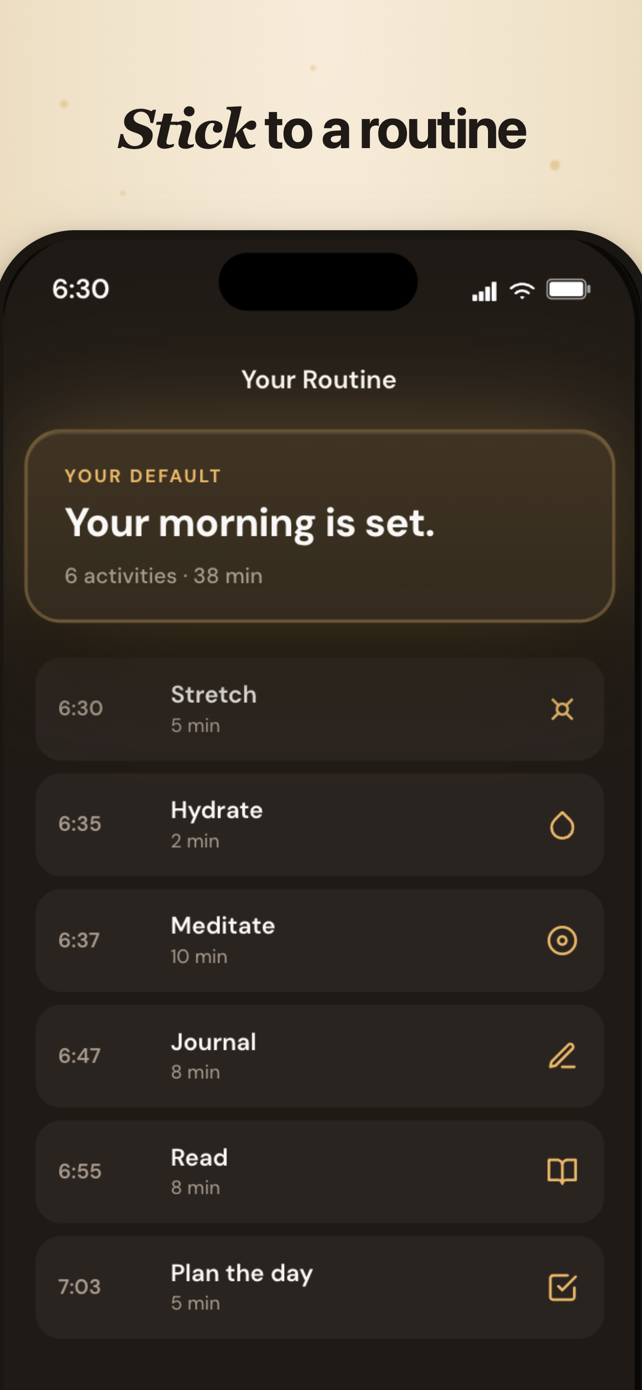 Arise morning routine list with timed activities